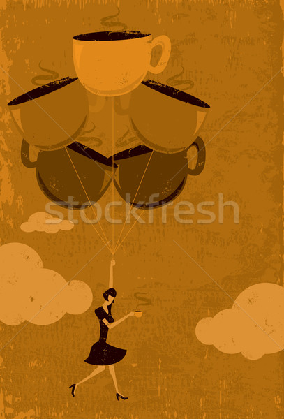 Koffein groß Frau schwimmend Luft Kaffeetasse Stock foto © retrostar