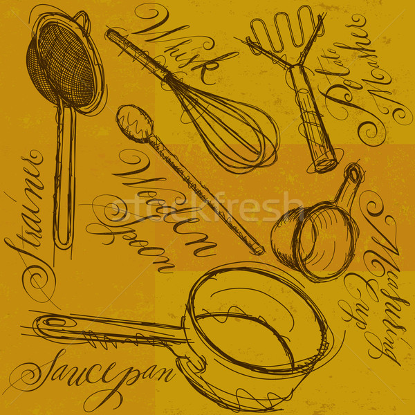 Cooking Utensils with calligraphy Stock photo © retrostar