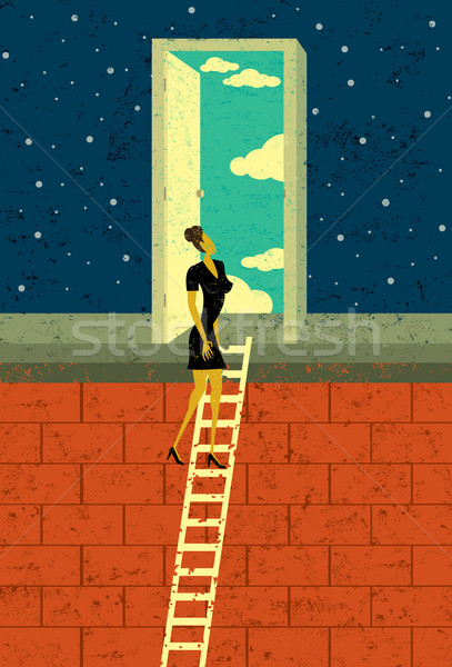 Deur gelegenheid zakenvrouw klimmen corporate ladder Stockfoto © retrostar