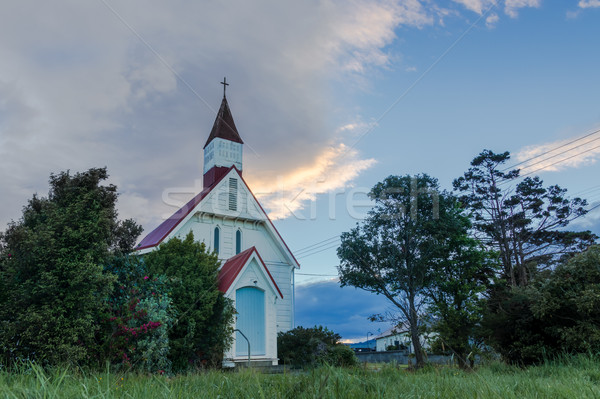 Templom Új-Zéland kicsi vidék város kereszt Stock fotó © rghenry