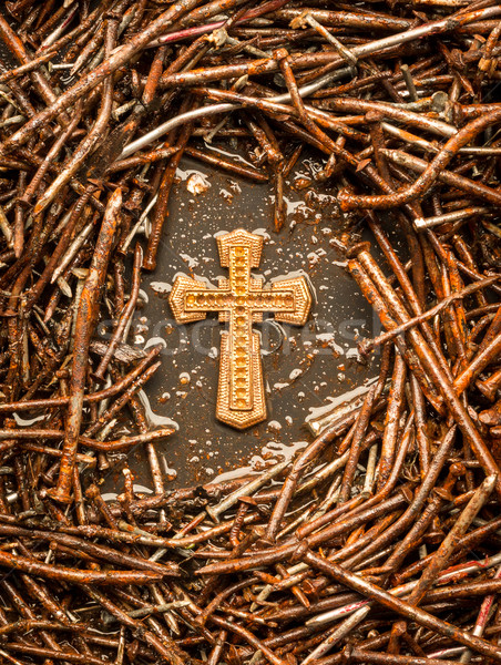 Nagels zonde gouden kruis gebruikt Stockfoto © rghenry