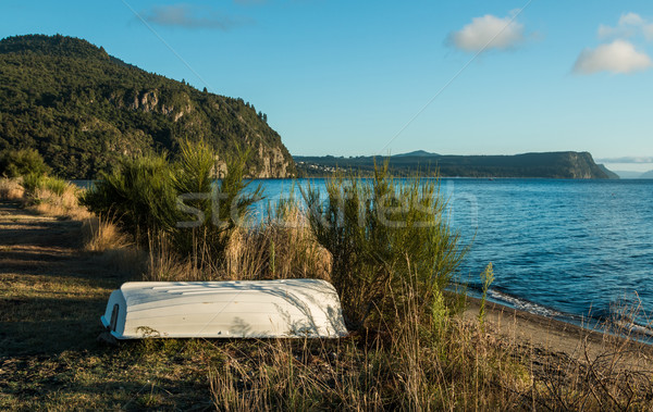 Lac barcă una alb albastru Imagine de stoc © rghenry