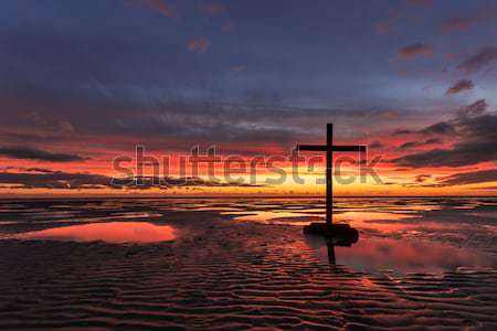 Stock photo: Wetlands Cross Sunset