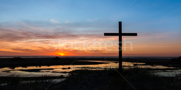 Salut coucher du soleil noir croix dune de sable merveilleux Photo stock © rghenry