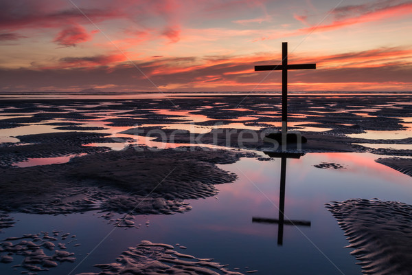 Stock foto: Kreuz · Heil · schwarz · Strand · niedrig · Flut