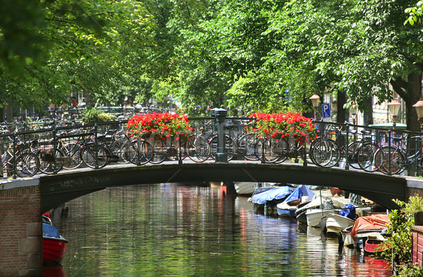 Amsterdam paisaje urbano vista pequeño puente flores Foto stock © rglinsky77