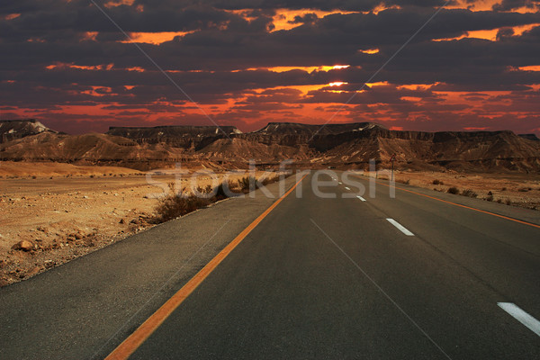 Coucher du soleil montagnes cratère belle autoroute courir [[stock_photo]] © rglinsky77