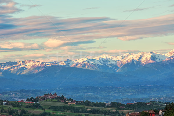 Town on the hill and mountains with snow in Italy. Stock photo © rglinsky77