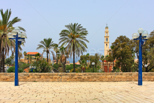 Iglesia Israel vista árboles palmas punto Foto stock © rglinsky77