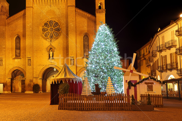 Christmas tree in front of cathedral. Alba, Italy. Stock photo © rglinsky77
