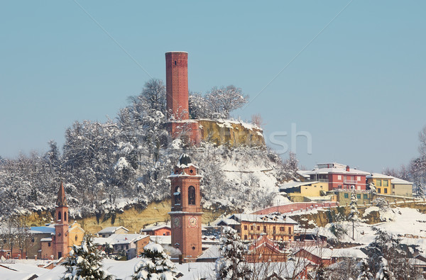 Small town under the snow. Corneliano D'Alba, Italy. Stock photo © rglinsky77