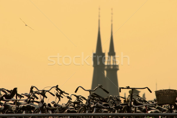 Bicycles parking in front of old church. Stock photo © rglinsky77