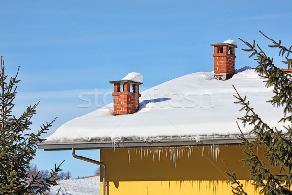 Red chimneys on snowy roof. Piedmont, Italy. Stock photo © rglinsky77