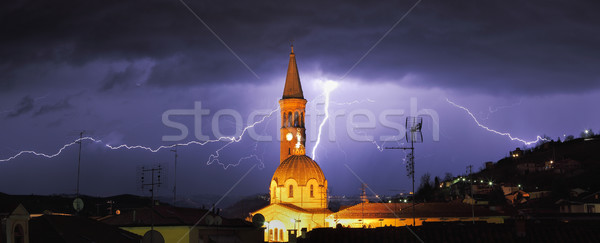 Lightning over Alba and surrounding hills in Italy. Stock photo © rglinsky77