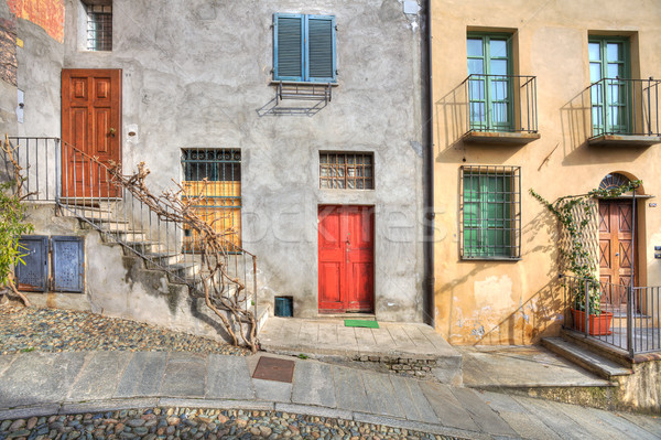 Wooden multicolored doors in the house in Saluzzo. Stock photo © rglinsky77