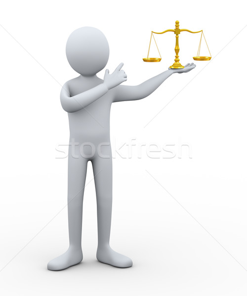 Stock photo: 3d person pointing to scale