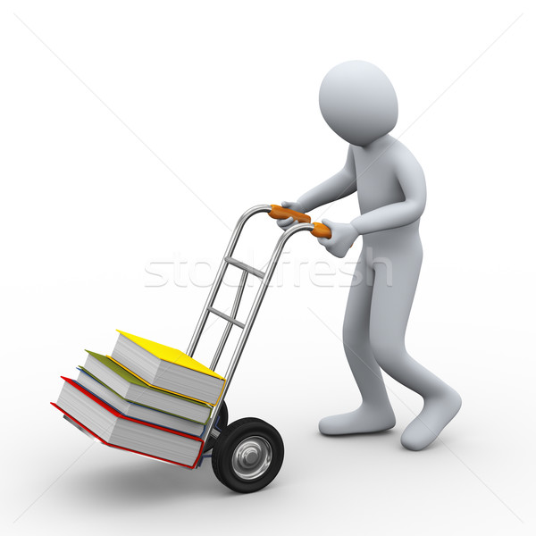 3d man with hand truck carrying books Stock photo © ribah