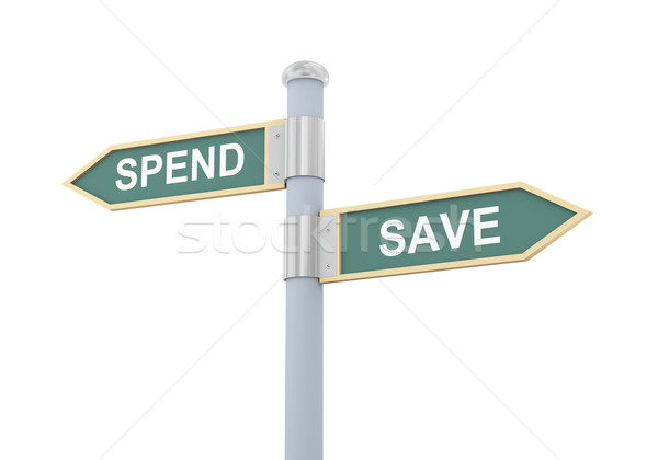 Stock photo: 3d spend save road sign