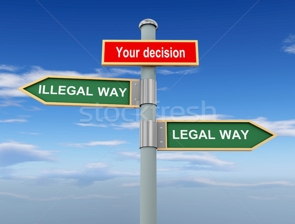 Stockfoto: Verkeersbord · onwettig · juridische · 3d · illustration · verkeersborden · beslissing