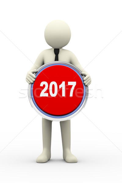 3d  businessman holding 2017 button Stock photo © ribah