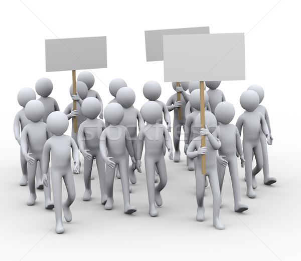Stock foto: 3D-Menschen · Protest · Streik · 3D-Darstellung · Menschen · Banner