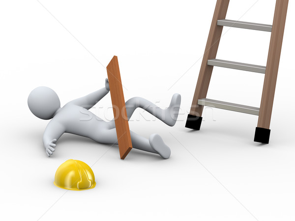 3D gewond man ladder ongeval 3d illustration Stockfoto © ribah