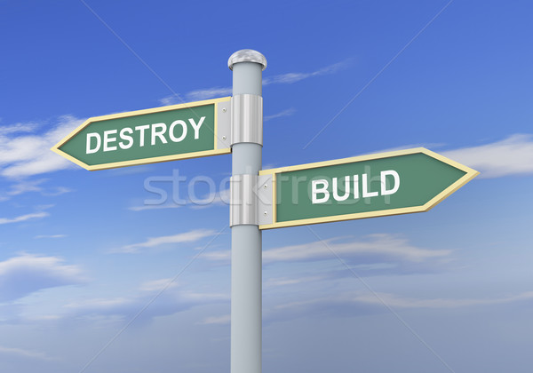 3d destroy build road sign Stock photo © ribah