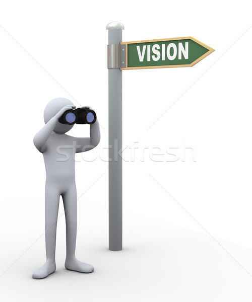 Mężczyzna 3d wizji 3d ilustracji osoby znak drogowy dziedzinie Zdjęcia stock © ribah