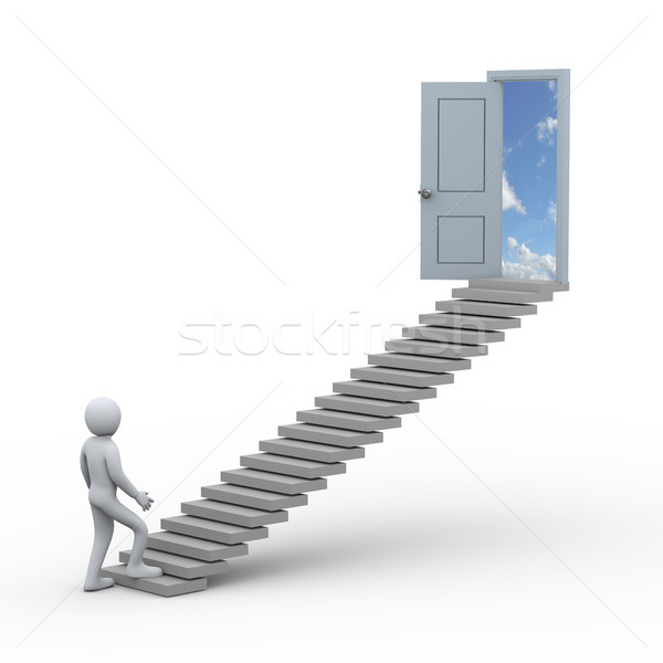 ストックフォト: 3dの人 · 階段 · オープンドア · 3次元の図 · 男 · 階段