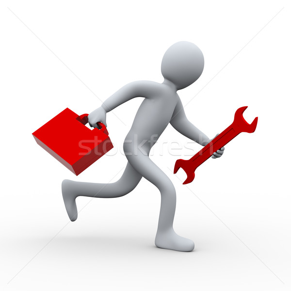 3d man running with wrench and toolbox Stock photo © ribah