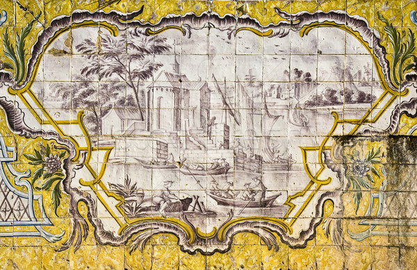 Portuguese tiles decorating the terraces of the 18th century manor house which was the former reside Stock photo © ribeiroantonio