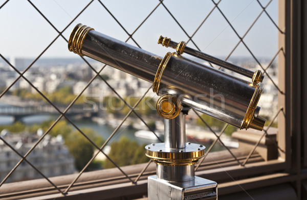 Távcső kilátás Eiffel-torony Párizs fém antik Stock fotó © ribeiroantonio
