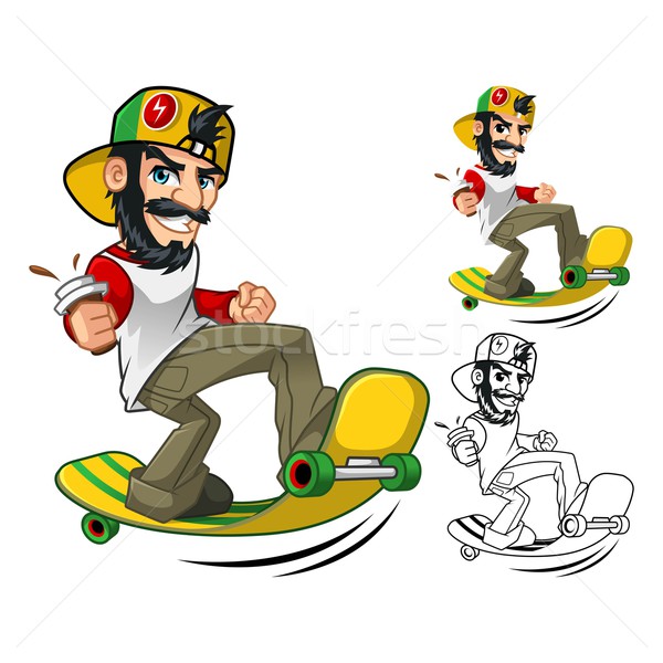 Hipster On Long Board Cartoon Character Stock photo © ridjam