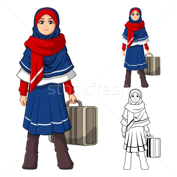 Muslim Girl Fashion Wearing Blue Red Veil or Scarf Stock photo © ridjam