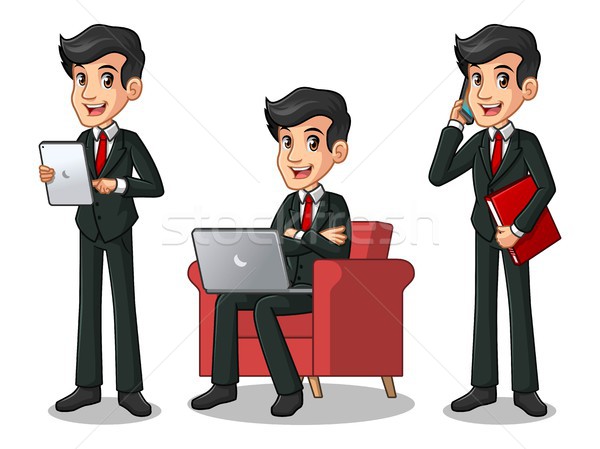 Set of businessman in black suit working on gadgets Stock photo © ridjam