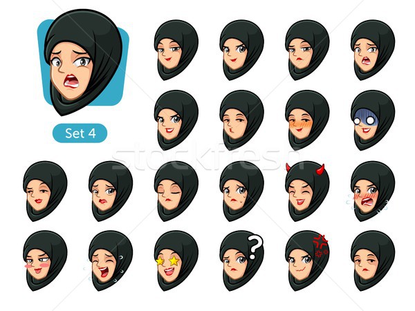 The fourth set of muslim woman in black hijab cartoon avatars Stock photo © ridjam