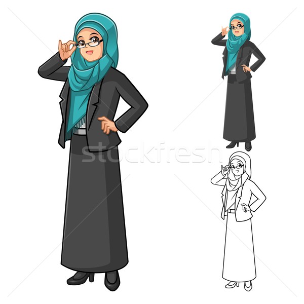 Muslim Businesswoman Wearing Green Tosca Veil with Glasses Stock photo © ridjam