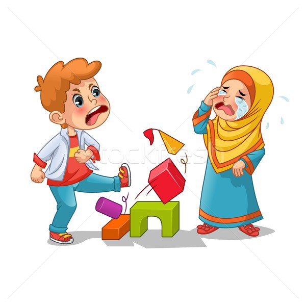 Muslim Girl Cry Because Boy Destroying Her Blocks Stock photo © ridjam