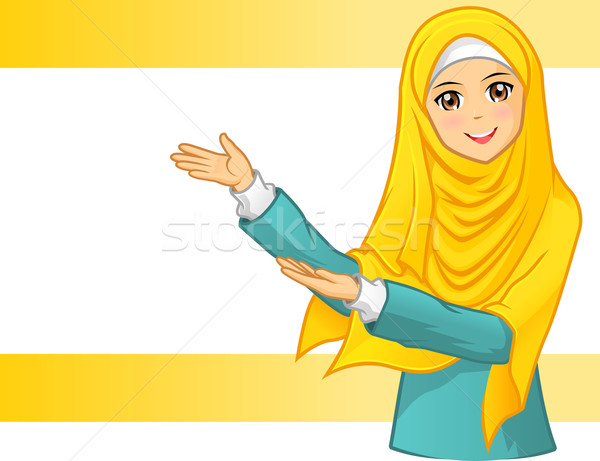 Muslim Woman Wearing Yellow Veil with Welcoming Arms Stock photo © ridjam