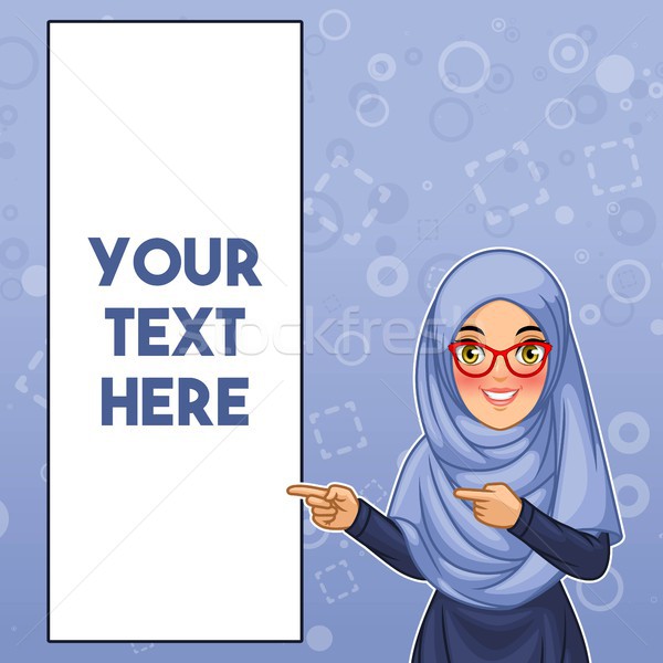Muslim woman pointing finger to the right side at copy space Stock photo © ridjam