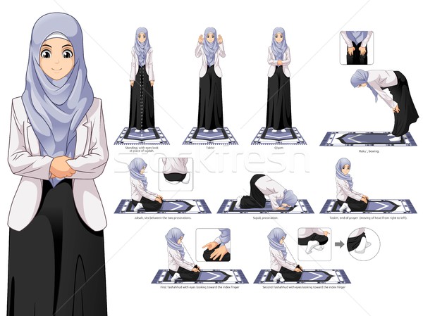Complete Set of Muslim Woman Prayer Position Guide Step by Step Stock photo © ridjam