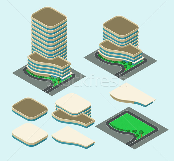 Izometrice constructii inaltime hotel Imobiliare desen animat Imagine de stoc © riedjal