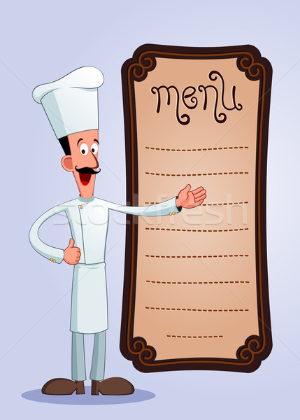 friendly chef with a big mustache offering menu Stock photo © riedjal