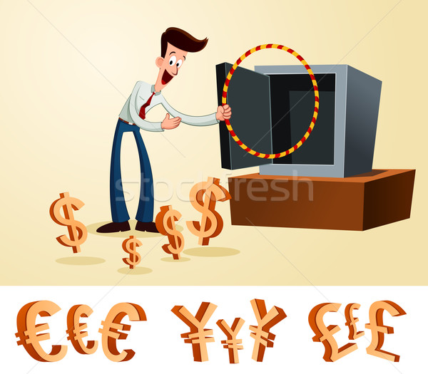 money, worker, business, deposit, box, trick, happy, smile, attractive, persuasion, lure, tease, cas Stock photo © riedjal