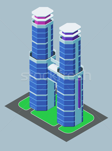 Izometrice constructii hotel Imobiliare desen animat modern Imagine de stoc © riedjal