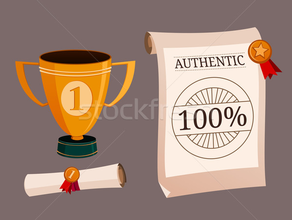 a set illustration of trophy and certificate Stock photo © riedjal