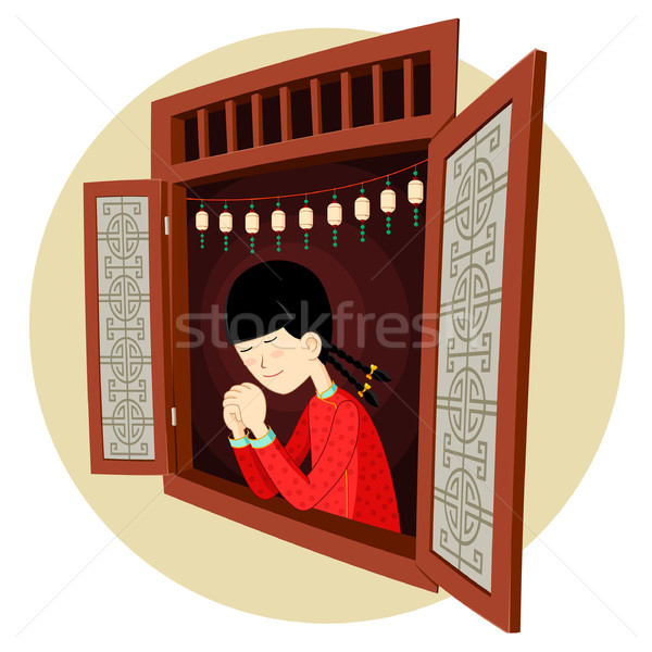 chinese girl praying in the window Stock photo © riedjal