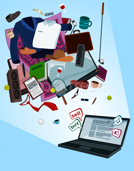 Imagine de stoc: On-line · magazin · bărbaţi · ilustrare · laptop