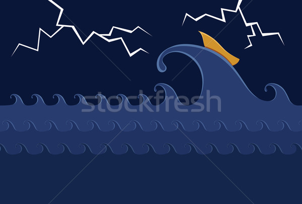 Barcă furtunos mare fulger cer Imagine de stoc © riedjal
