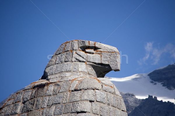 Imagine de stoc: Vultur · statuie · cap · detalii · munţi · piatră